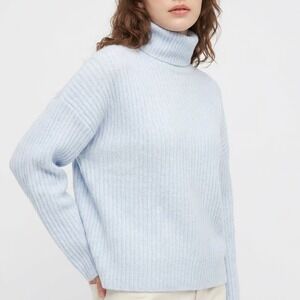 HM Light Blue Ribbed Turtleneck Sweater Oversized Knit Pullover Medium